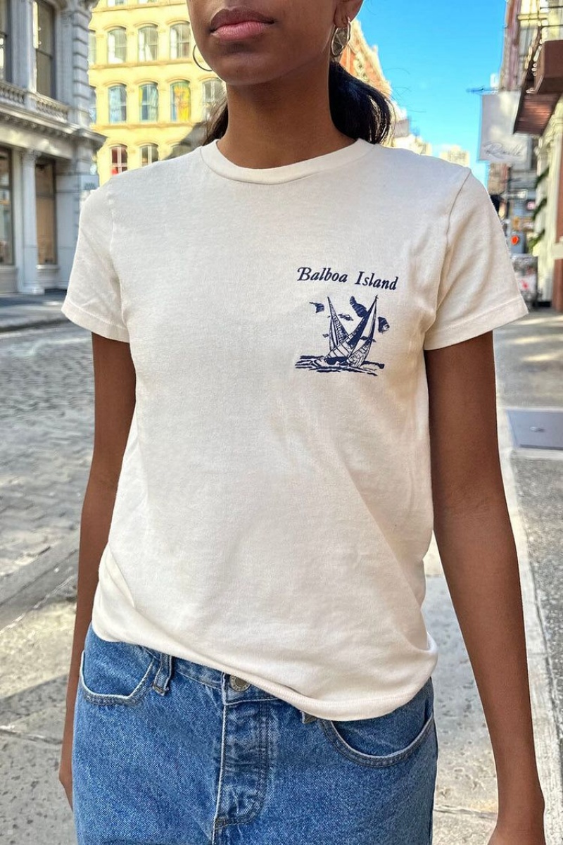 T-Shirt Brandy Melville Brooke Balboa Island Blanche | YYY-65051803